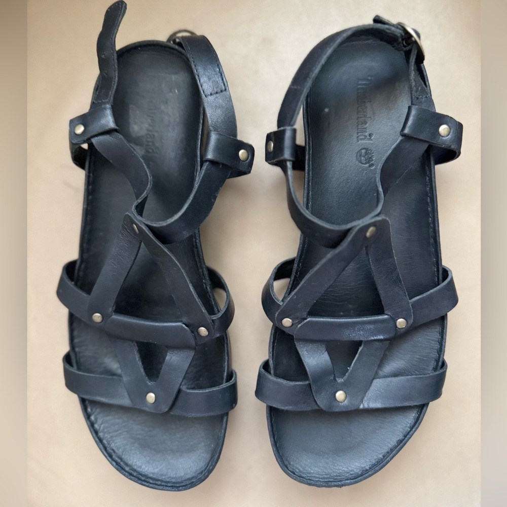 Timberland Black Leather Strapy Women’s Sandals Size 7 M - Picture 5 of 9